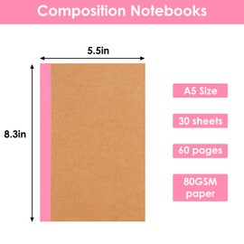 LABUK 60 Pack Notebooks Bulk, A5 Lined Kraft Notebooks Composition Journal, Rainbow Notebook, 15 Colors 60 Pages for School Office Supplies