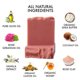 Natural Amor Handmade Rose Geranium Soap – Cold Process Bar Soap with Rose Clay & Essential Oils, 2 Pack, 4.3 oz Each