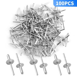YKUKIZEE 100Pcs Large Flange Blind Rivets 4.8 X 16mm, Dome Rivets, Aluminium Pop Rivet for Metal Tinplate Fastening Joining Plate Pipe Tube