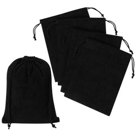 Corduroy Drawstring Bags - Set of 5 - For Organization, Make-up, Travel, Purse, Storage, Office and More (Black, 6 x 8 Inch)