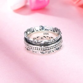 Meditation Spinner Rings 925 Sterling Silver Vine Fidget Rings for Anxiety ADHD Ring Anti Stress Mood Rings Anxiety Stress Relief Jewellery Gifts, Sterling Silver, No Gemstone