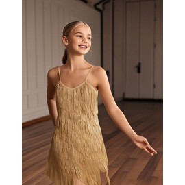 OMEWEE - Vestito per bambini ragazze con paillettes, nastro, latino, maniche corte, spalline, frange, glitter, abito da ballo, da sala da ballo, da festa, da balletto, rumba, samba, cha cha, jazz