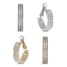 Xumann 4PCS Silver and Gold Clip On Lymphatic Drainage Earrings for Women, Plated Clip On Earings with Crystals