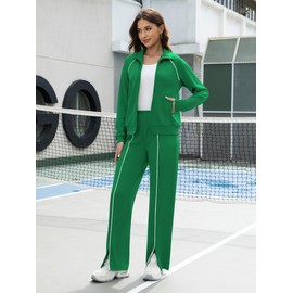 Casly Lamiit Womens 2 Piece Outfits Casual Travel Fall Lounge Set Sweatsuits Long Sleeve Zip Up Sweatshirt Wide Leg Sweatpants Airport Clothing Green 2XL