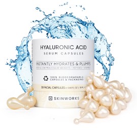 SKINWORKS Hyaluronic Acid Serum for Face, Anti Aging Serum for Fine Lines & Wrinkles, Hydrating Glow, Face Moisturizer Plump & Repair Dry Skin, Unscented, 30 Capsules