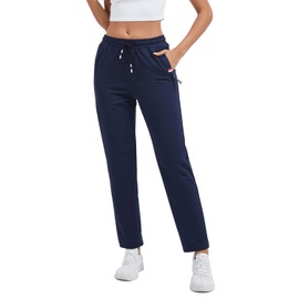 FGFD&OU Pantaloni da Jogging Donna Cotone Traspirante Pantaloni Sportivi Larghi Casual Pantalone Tuta Allenamento per Yoga Fitness Sport Jogger con Tasche con Cerniera (Blu Scuro, L)