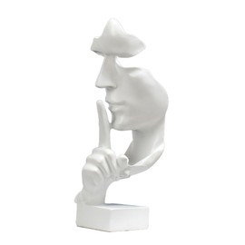 Moaobooh Sculpture Decoration, Silence is Gold Statue, Decorative Figures, Home Ornament, Creative Resin Sculpture Ornament, Study, Office, Shelf, Table Decoration (White)