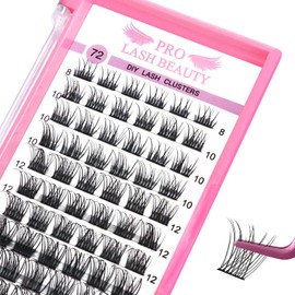 Individual Eyelashes, Pack of 72 DIY Cluster Eyelashes, Individual False Eyelashes for Use at Home, Super-Thin Band, Comfortable (Natural, D-8-16 Mix)