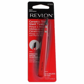 REVLON Revlon Ceramic Slanted Tip Tweezers, Precision For Eyebrow Shaping and Fine Hair Removal, Stainless Steel Body, Red, 1 Count