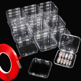 24pcs Press on Nail Storage Box with 10M Adhesive Double Sided Tape Acrylic Nail Display Box Artificial False Nail Box Organizer Fake Nail Case Transparent Nail Packaging Boxes for Nail Salon