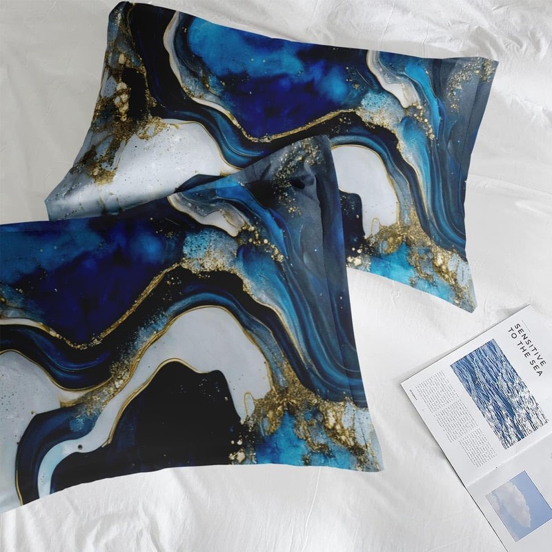 Pamnest Comforter Set Queen Size, Deep Blue Painting 7 Pcs