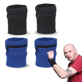 Set of 4 Sweatbands Sweatband Set, Bag Wristband Wallets, Sports Wrist Bag with Zip, for Outdoor Running, Cycling and Other Sports