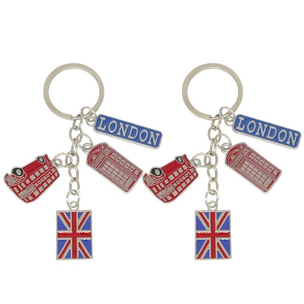 Moydolo 2PCS London Keychain Bag Charms Metal UK Union Jack