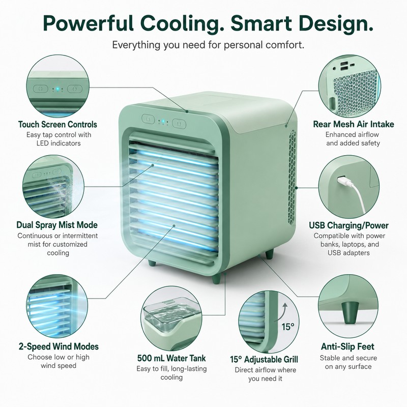 Portable Mist Cooling Fan for Desk – USB Rechargeable Mini