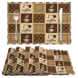 Coffee Placemats Set of 4, 12x18 Inch Seasonal Summer Table Mats for Party Kitchen Dining Decoration