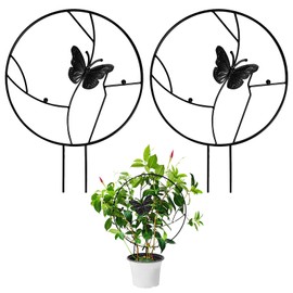 Metal Indoor Plant Trellis, Outdoor Decorative Support for Climbing Plants, Small Trellis for Potted Plants, Perfect for Vines, Ivy and Pothos (2 Pack Black Butterfly)