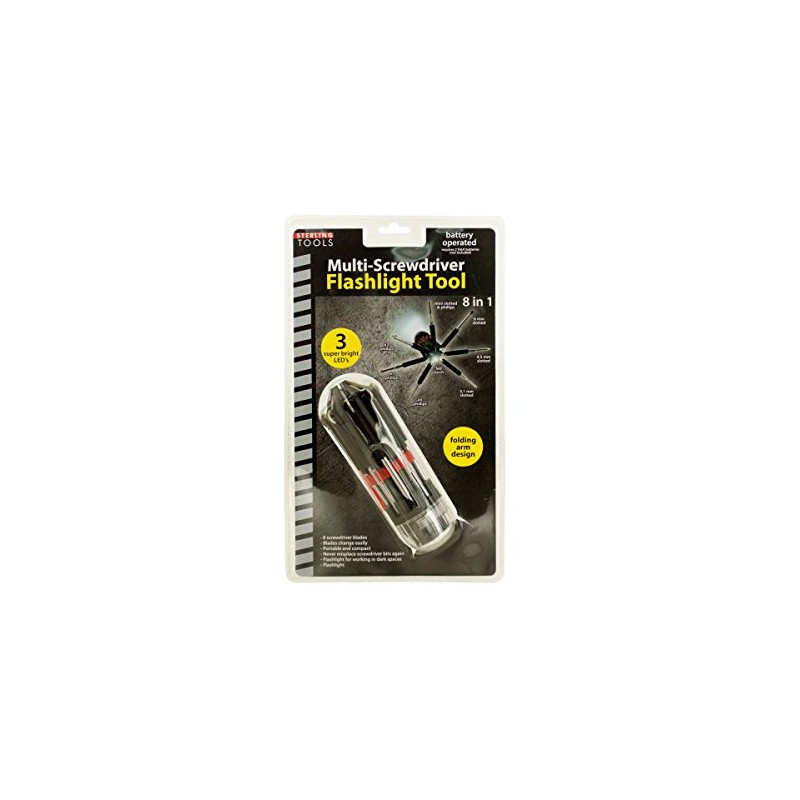 Kole OF807 8-in-1 Multi-Screwdriver Flashlight Building Tools, Black