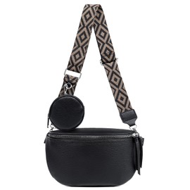 ER.Roulour Bauchtasche für Damen Herren stylisch Gürteltasche Hüfttasche mit Breiter Gurt und MüNze Crossbody Bag (Schwarz)
