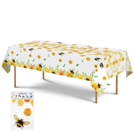 WERNNSAI Bee Party Tablecloth - 1 Piece 137 x 274 cm Bee Birthday Party Accessories for Children Girls Baby Shower Bee Theme Party Decoration Large Printed Tablecloth