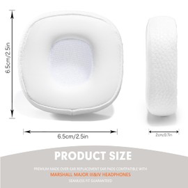 PESLNG Professionelle PU-Leder Ersatz Ohrpolster für Marshall Major III & IV, Verwendet hochwertigen Memory-Schaumstoff für mehr Komfort und Langlebigkeit Proteinleder-Weiß