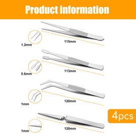 4-Piece Tweezers Set - Professional Stainless Steel Self Locking Hobby Tweezers for Craft/Jewellery/Stamps/Model Making/Electronics,Stone Picking Tool