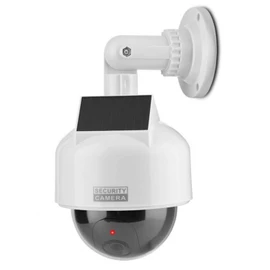 O&W Security Dummy Speed Dome Solar Camera with Lens and Red LED Light Waterproof for Indoor and Outdoor Use