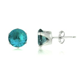 10MM Classic Brilliant Round Cut Cubic Zirconia (CZ) Sterling Silver Solitaire Stud Earrings/Ear Studs for Women Ladies Girls - Birthstone Earrings - BLUE ZIRCON. 10-BZIR