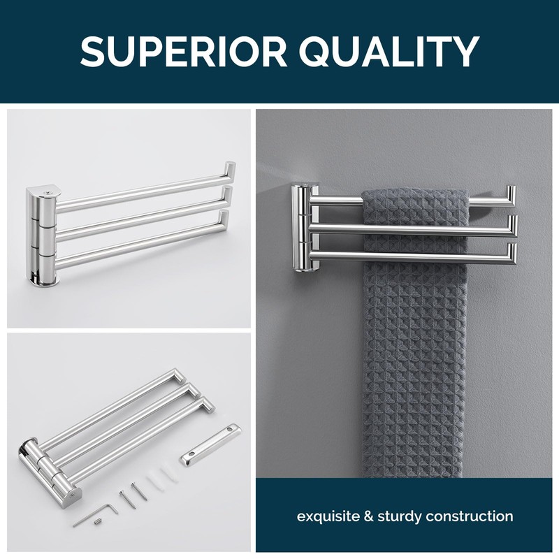 Angle Simple Swivel Hand Towel Rack 3 Bars Polished Chrome,