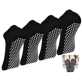 MacTek Pilates Yoga Socks for Women, Anti-Skid Sticky Grippers Socks for Ballet, Dance, Barefoot Workout, Breathable Soft Sport Socks (One Size(5-9), Black+Black+Black+Black)