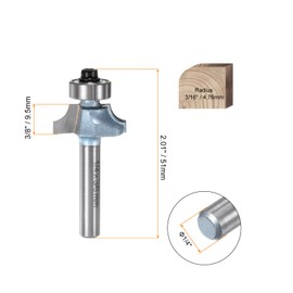 sourcing map 2pcs Roundover Router Bit 1/4 Shank 3/16" Radius Tungsten Steel Tipped Edge Rounding Over Bit with Bearing Guide, Woodworking Milling Tool, Light Blue