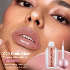 FelinWel Super Sparkly Lip Gloss, Shining and Nourishing, Fresh Texture, Buildable Formula, One for Multipurpose, 02# Nude Glow