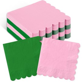 FYSUIMU 150Pcs Pink Green Scalloped Paper Napkin Witch Disposable Luncheon Napkins Dinner Hand Napkins for Birthday Baby Shower Party Supplies