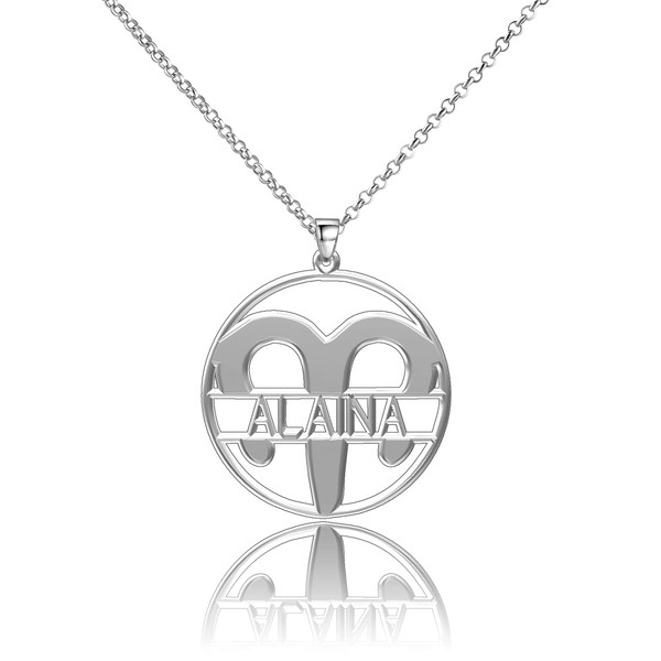 LoEnMe Jewelry Silver Plated Aries Woman Custom Made Engraved Sterling