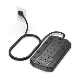 4000J Surge Protector Power Strip, TESSAN 22 Outlets Heavy Duty Extension Cord with 4 USB Ports (2 USB C), 1875W, 15A, Flat Plug, Charging Station for Home, Office, Gaming Room, PC, Dorm, Black