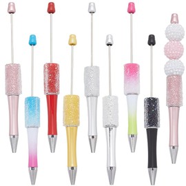 SUNNYCLUE 8Pcs Colorful Beadable Pens Plastic Bead Pen Bulk Assorted Bling Diamond Rhinestone Beaded Ballpoint Retractable Creative Gem Beads Pens Set for Making DIY Crafts Gift School Office