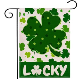 St Patricks Day Lucky Shamrocks Garden Flag 12.5x18 Inch Double Sided Outside, Clovers Holiday Yard Outdoor Decoration