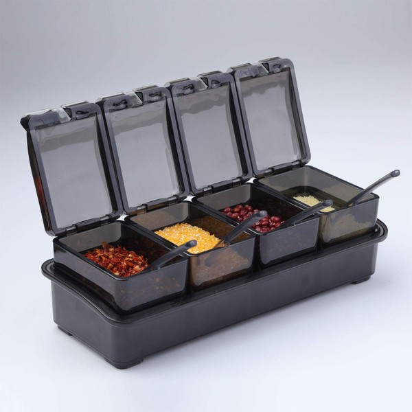[ New Version ]Elegant Black Seasoning Box,V·RESOURCING 4 Pieces Seasoning
