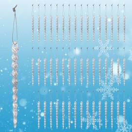 Icicle Christmas Ornaments - Set of 48 - Sparkling Clear Acrylic with Glitter - Holiday Ornaments - Decorating - Crafting - 5" H