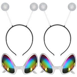Cheerin Silver Alien Headbands & Glasses – Adult Martian Antenna Costume Accessories – Space Cosplay Party Set (2 Pack)