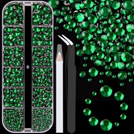 Resin Rhinestones for Crafting, 1 Box Dark Green Flatback Crystals for Bedazzling Crafts DIY Nail Art Deco, Non Hotfix Bulk Gems for Tumbler Shoes Clothing Fabric Face Makeup