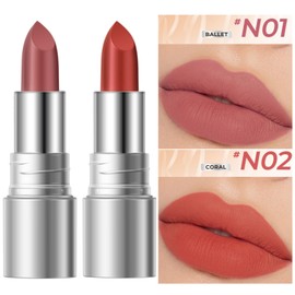 SACE LADY Matte Lipstick for Women, Long Lasting Lipstick Set Waterproof and Smudgeproof, Natural Red Lip Color Makeup High Pigmented Stays On Up to 24 Hour (N01+N02, 2pcs)