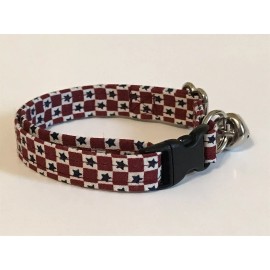 HANDMADE PATRIOTIC STARS AND CHECKS PRINT ADJUSTABLE BREAKAWAY CAT  COLLAR
