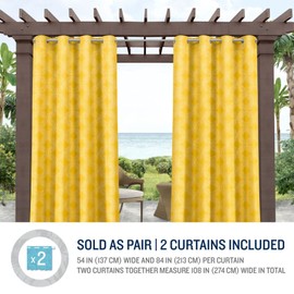 Tommy Bahama Indoor/Outdoor Island Tile Light Filtering Grommet Top Curtain Panel, 54"x96", Lemon Chrome, Set of 2