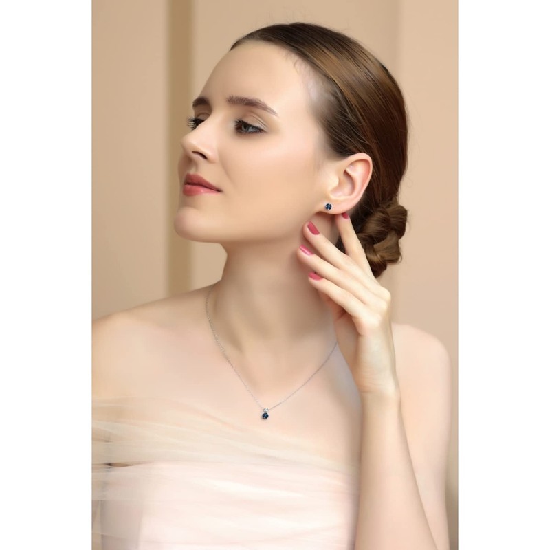 B. BRILLIANT Sterling Silver Simulated London Blue Topaz 5mm Round