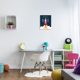 Stupell Industries Dream Big Sentiment Rocket Blast Off Starry Clouds, Designed by Elizabeth Tyndall Wall Plaque, 13 x 19, Blue