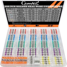 Camtek 250PCS Solder Seal Wire Connectors, 26-8 AWG Self Soldering Heat Shrink Wire Connectors Marine Grade Waterproof Insulated Electrical Butt Splice Wire Terminals for Automotive Boat Truck