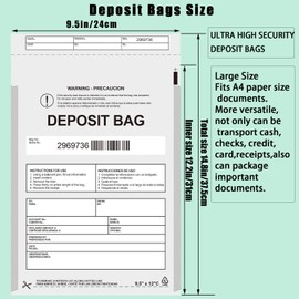 Plastic Deposit Bags 100-Pack Opaque 9.5''x 15'', Opaque Security Bank Deposits Bags,Cash register bags,Money bag for Cash,Bank Pocket,Tamper-Evident Bags,Unique Barcode