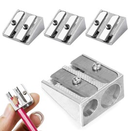 AMSGANK 4 PCS Pencil Sharpener, Metal Pencil Sharpener with 2 Holes Manual Carpenters Crayon Makeup Lip Eyeliner Pencil Sharpeners for Home School Office Stationery