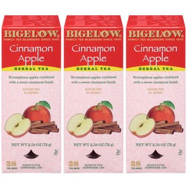 Bigelow Cinnamon Apple Herbal Tea Bags 28-Count Box (Pack of 3) Cinnamon Apple Hibiscus Flavored Herbal Tea Bags All Natural Non-GMO