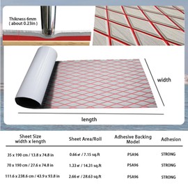 KXKZREN EVA Foam Boat Flooring Decking Sheet 6mm Thick Diamond Anti-Slip Marine Flooring Mat Self Adhesive Deck Pad for Bass Boat Yacht Motorboat RV Cooler Tops, 74.8"x13.8"